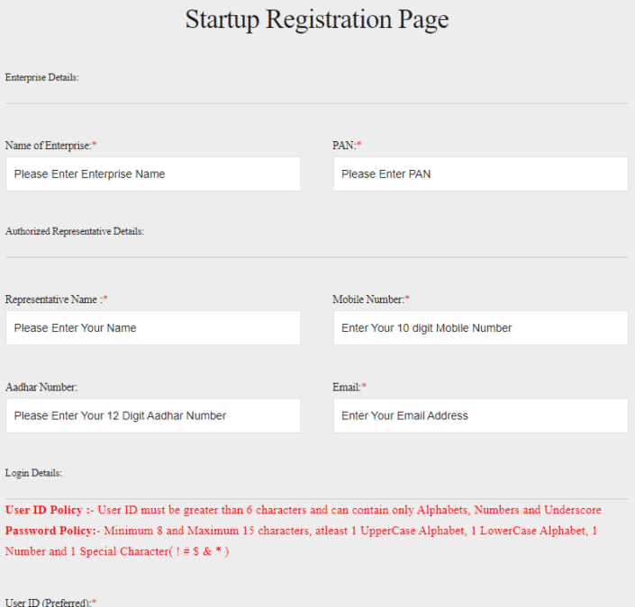 CG Startup Online Registration Form