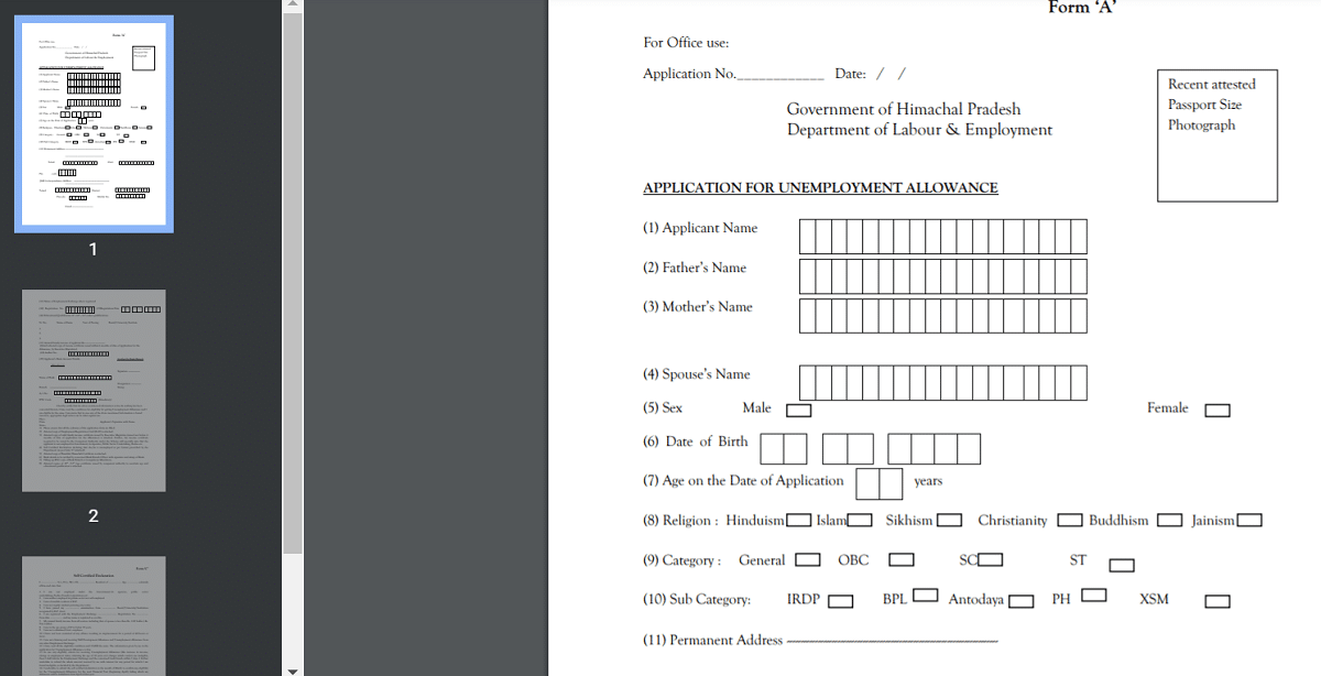 Download HP Unemployment Allowance Scheme Form PDF