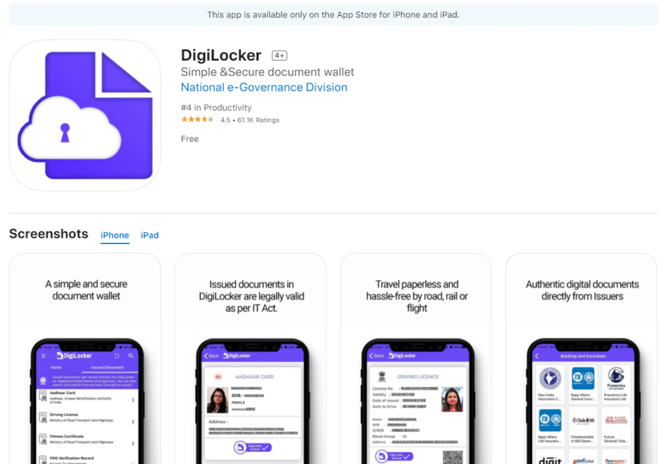 Digilocker Mobile App Apple App Store ios iphone users