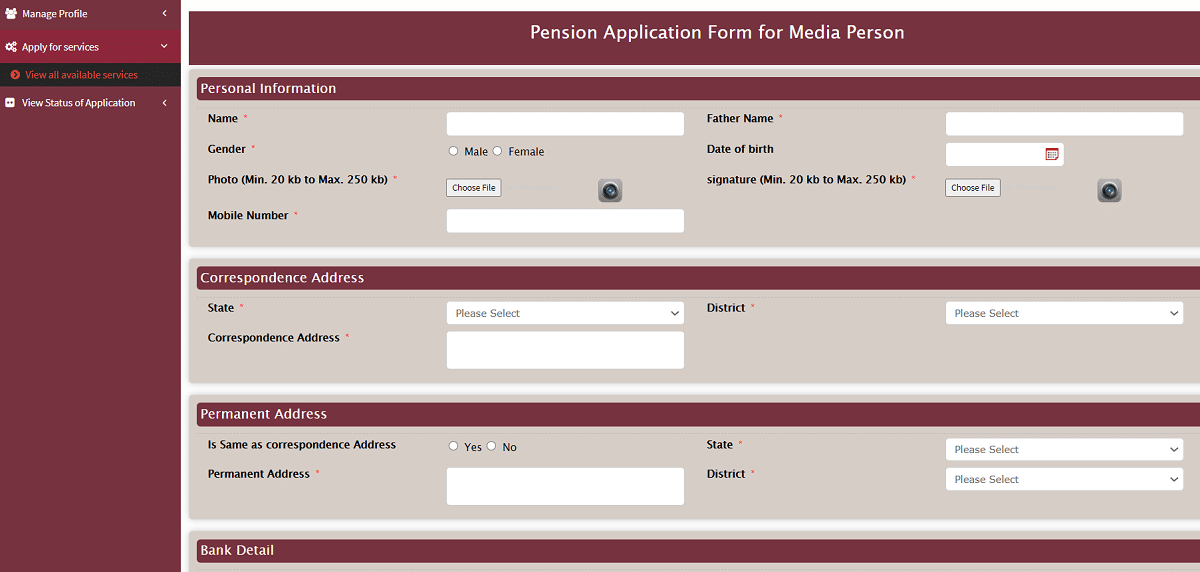 Haryana Media Person Pension Online Application Form