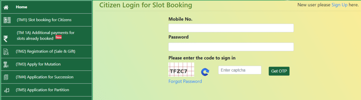 Citizen Login Slot Booking Dharani Telangana