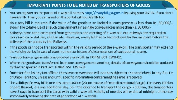 GST E-Way Bill Registration & Enrollment for Transporters at ewaybill.nic.in 4 E Way Bill System Rules Transporters