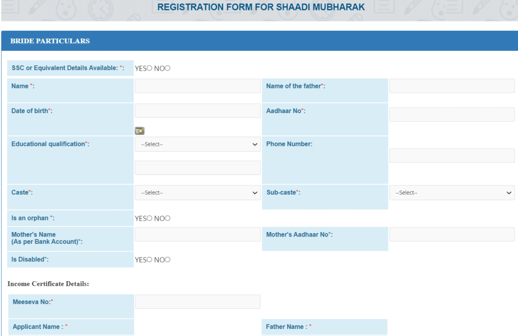 Online Registration Form Shaadi Mubarak Scheme
