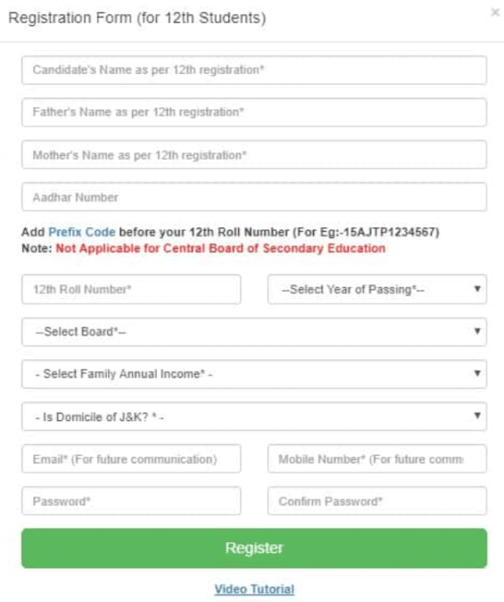 Aicte Scholarship PMSSS Online Registration Form