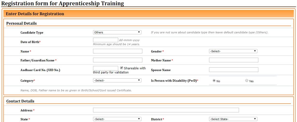 Apprenticeship Training Candidate Registration Form