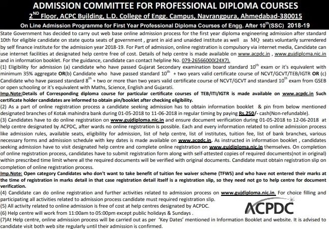 Gujarat Diploma Admissions Notification 2018