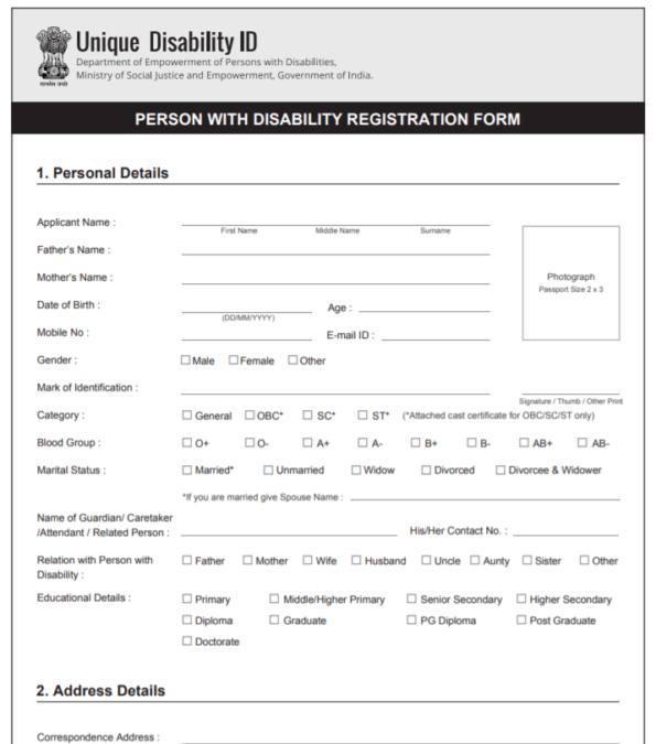 Person With Disability Registration Form UDID
