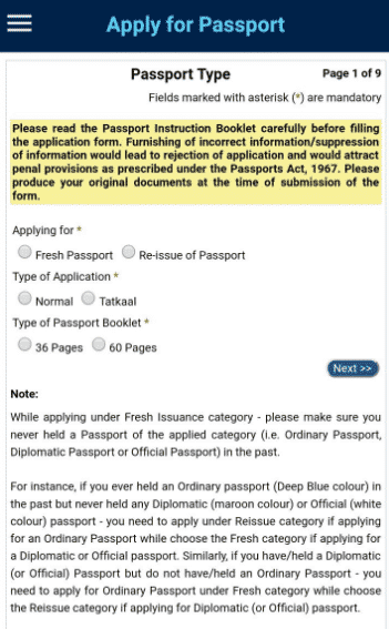 Fresh Passport Online Application Form