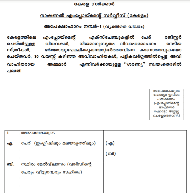 Kerala Saranya Scheme Application Form PDF Download