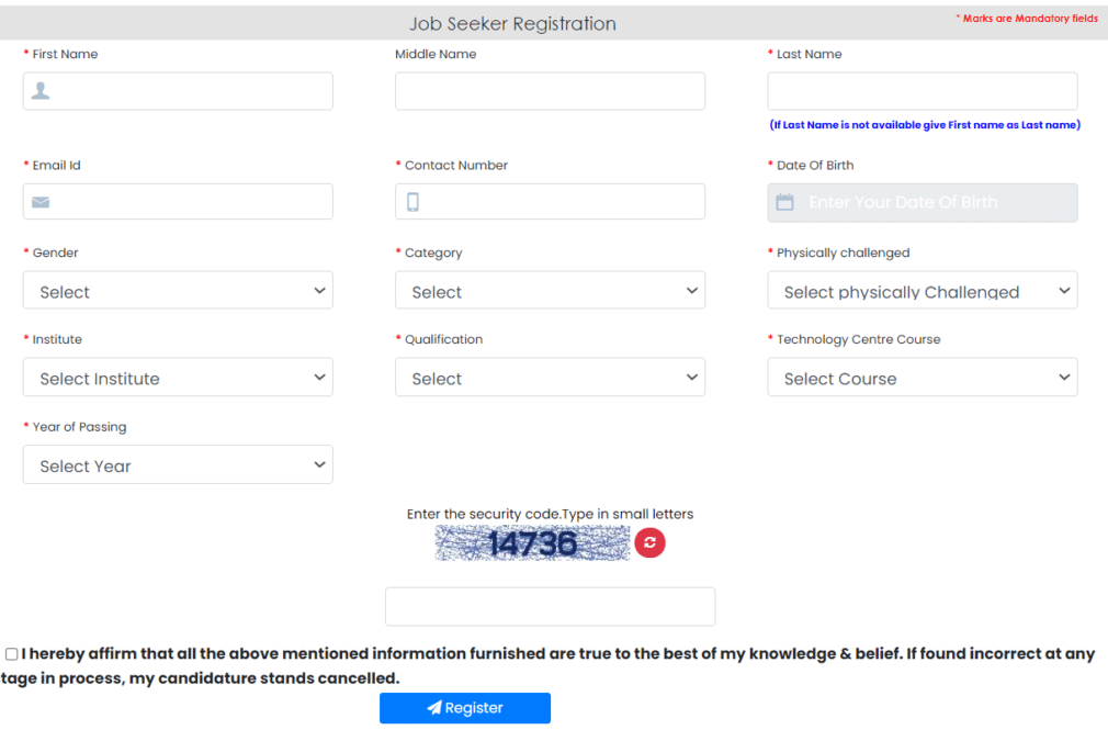 MSME Sampark Jobseeker Registration Form