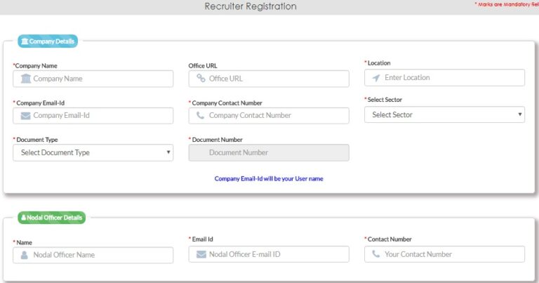 MSME Sampark Recruiter Online Registration Form