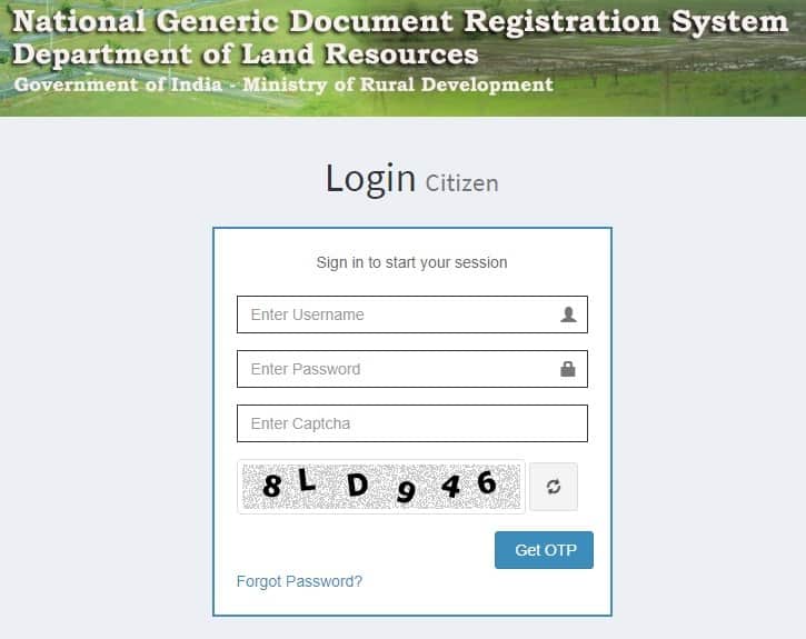 NGDRS Portal Citizen Login Property Registration