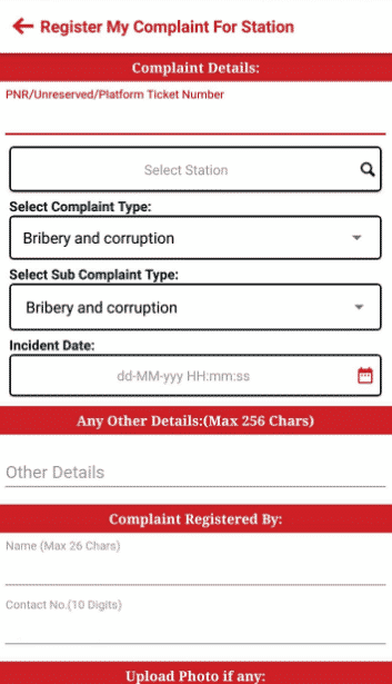 Station Complaint Registration Rail Madad App