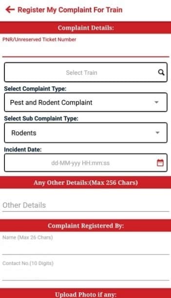 Train Complaint Registration IRCTC Rail Madad App
