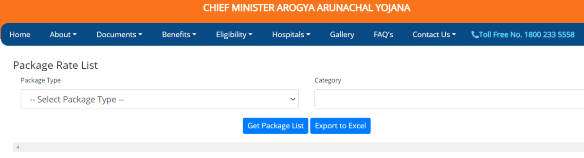 CM Arogya Arunachal Yojana Package Rate List
