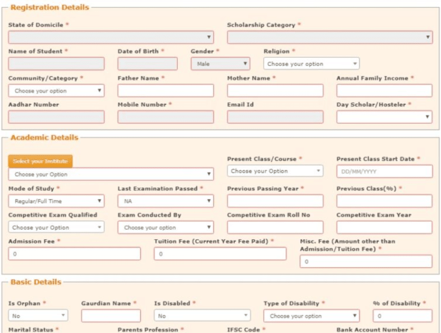 Pre Matric Scholarship Online Application Form Disabled