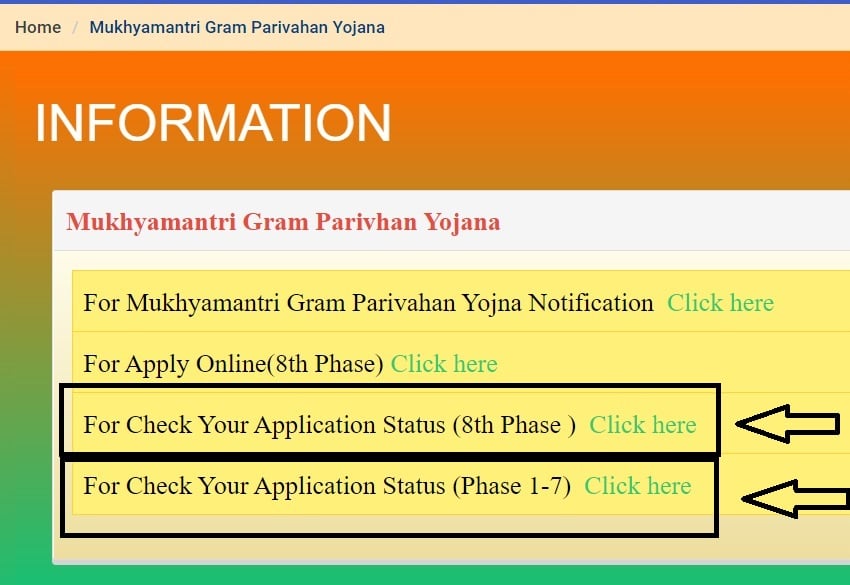 Mukhyamantri Gram Parivahan Yojana Application Status