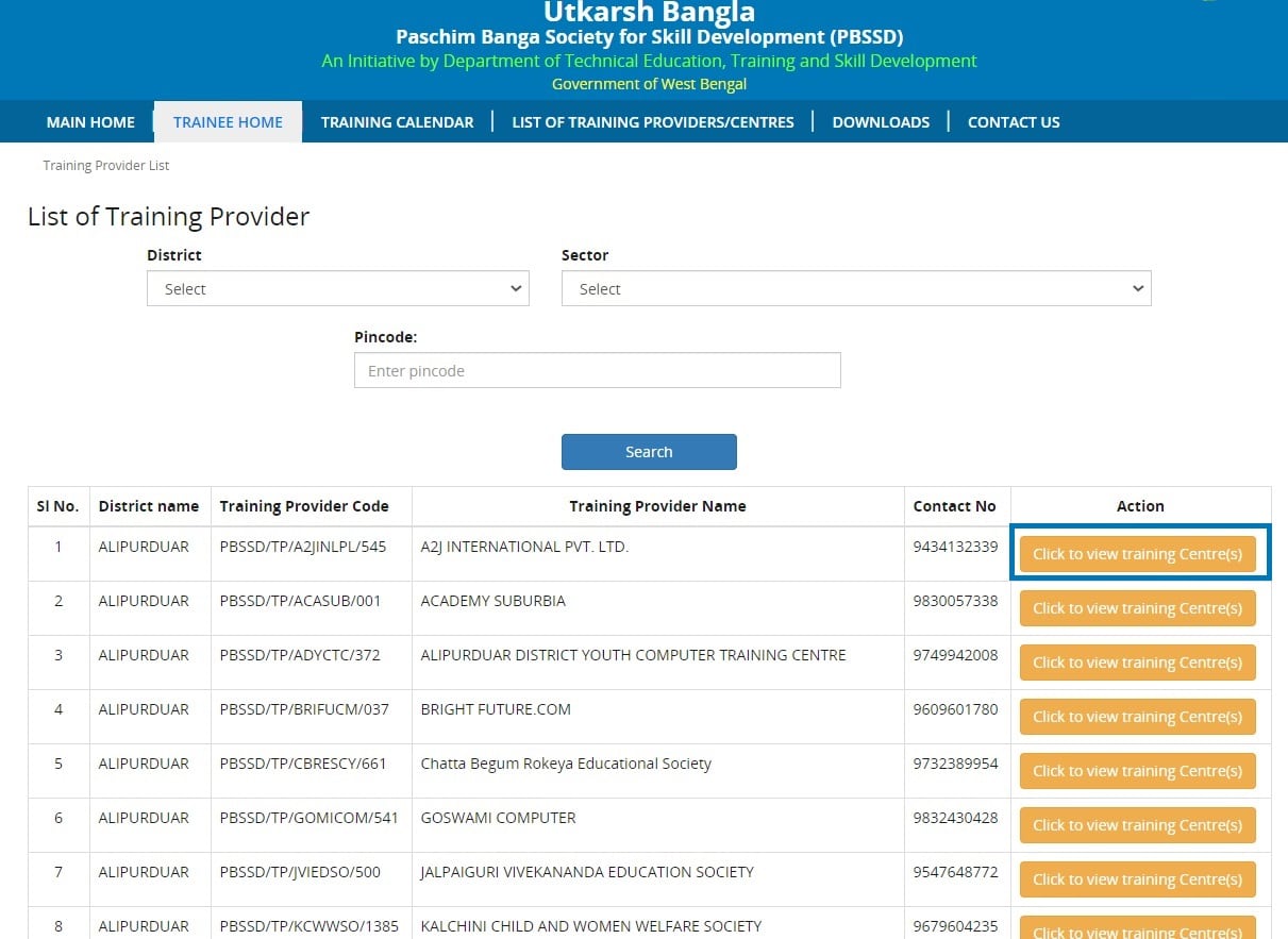 Utkarsh Bangla PBSSD Training Providers List