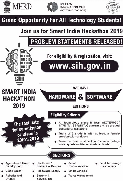 Smart India Hackathon 2019 Advertisement