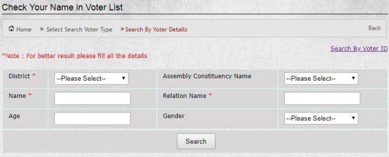 Haryana Voter List Name Search by Voter Details