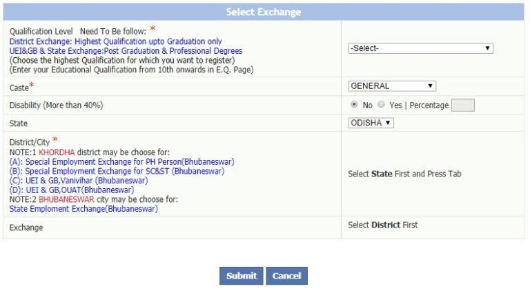 Odisha Employment Exchange Online Application Form e-Nijukti