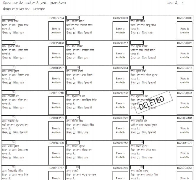 Punjab Voter List With Photo PDF Download