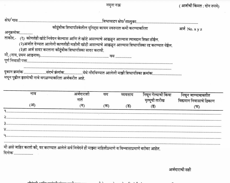 application letter for removing name from ration card in marathi