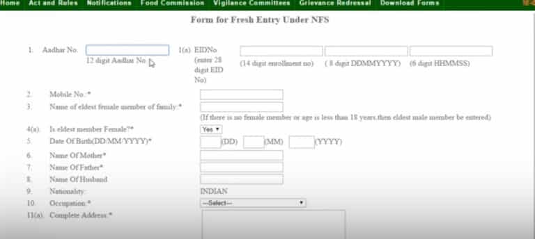 Delhi Ration Card Apply Online Registration Form