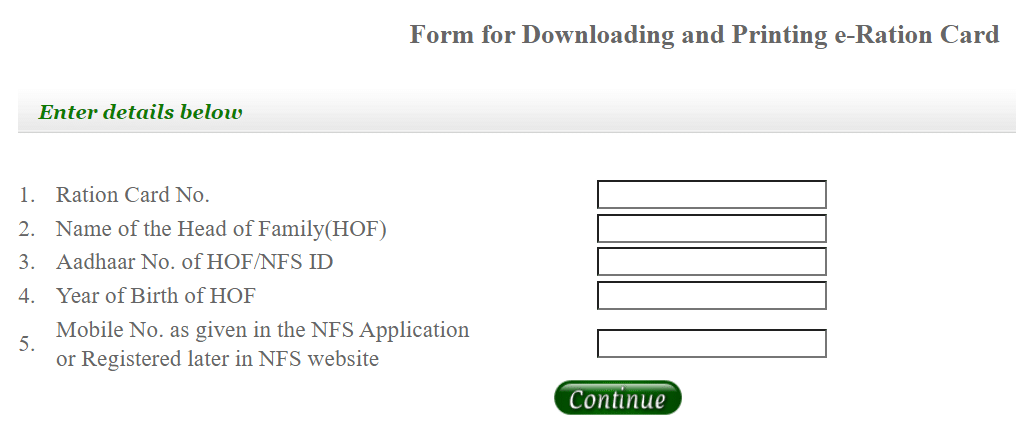 Form Download Print e-Ration Card Delhi