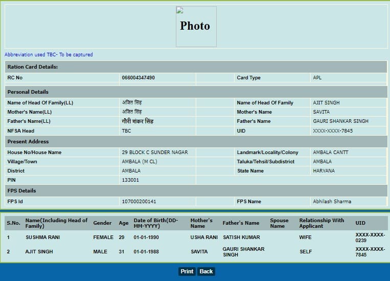 Haryana Ration Card List District Wise