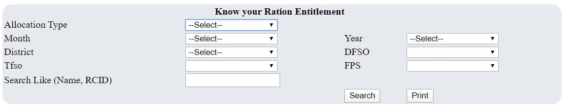 Know Your Ration Entitlement Goa