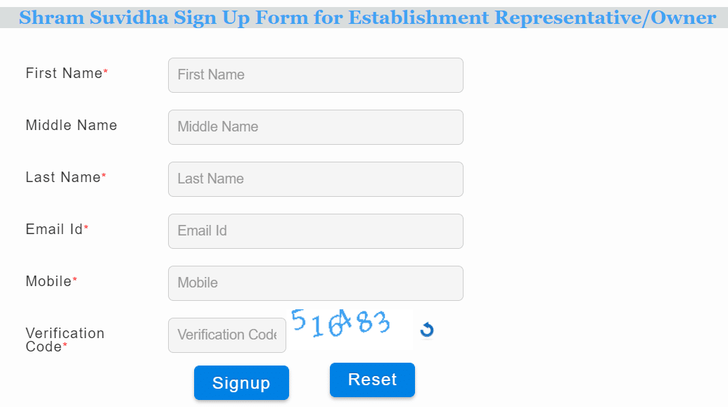 Shram Suvidha Registration Form Establishment Owner