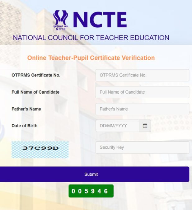 NCTE OTPRMS Teaching Degree Certificate Verification