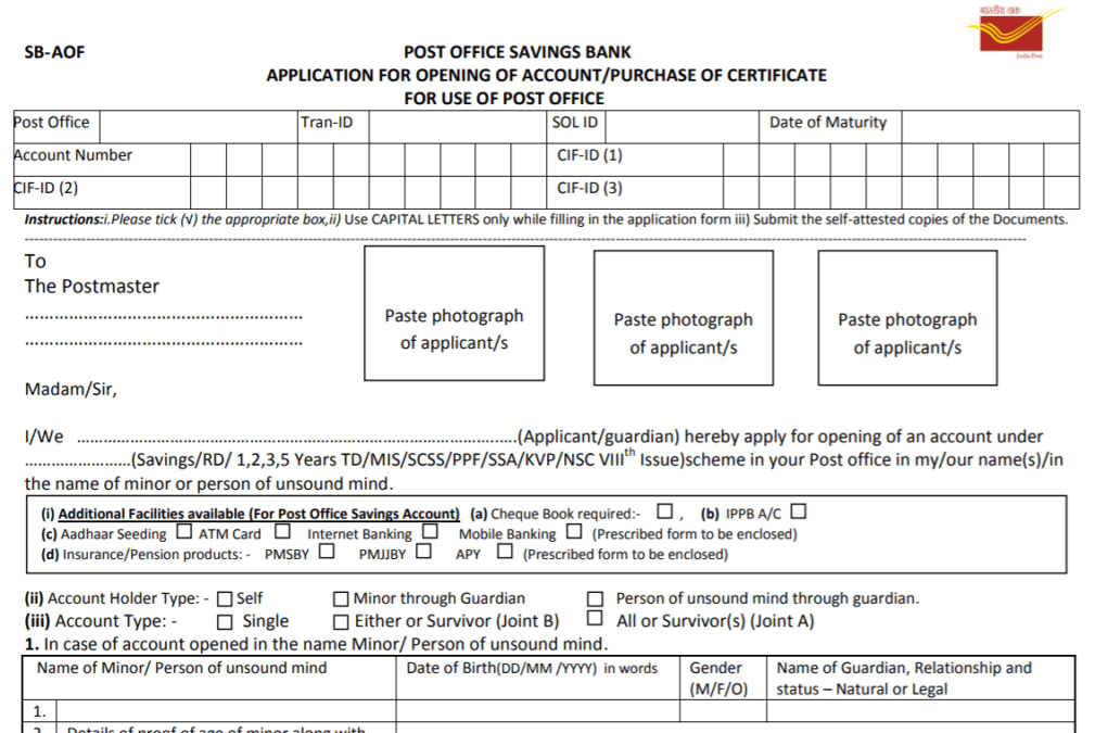 Post Office RD Account Opening Form