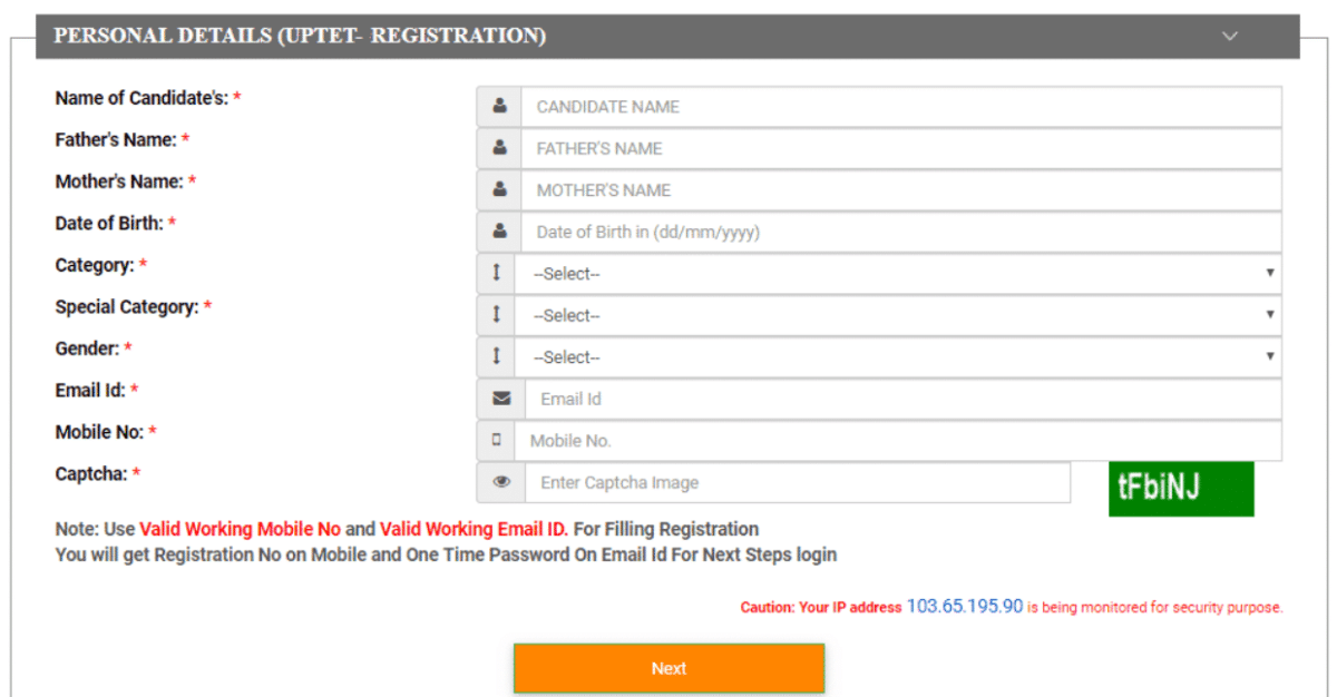 UPTET Online Registration Form Apply