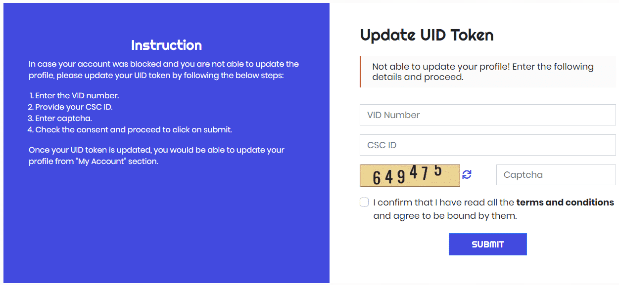 CSC Registration Update UID Token