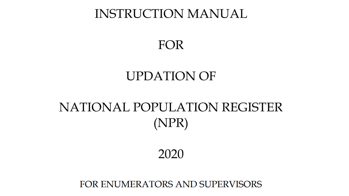 National Population Register (NPR) 2020 Instruction Manual PDF Download 1 NPR 2020 Instruction Manual PDF Download