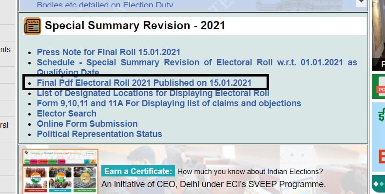 Delhi Electoral Roll PDF Download 2021