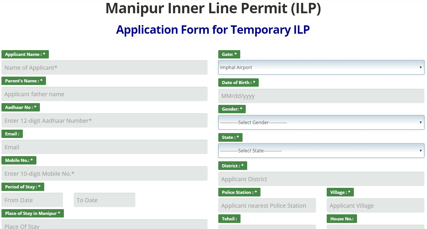 Manipur ILP Online Application Form