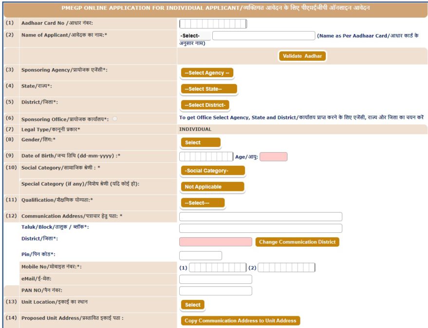 PMEGP Scheme Online Application Form