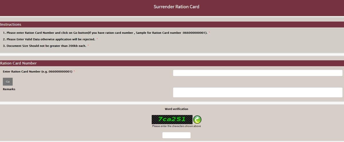 Surrender Ration Card Apply Form Haryana