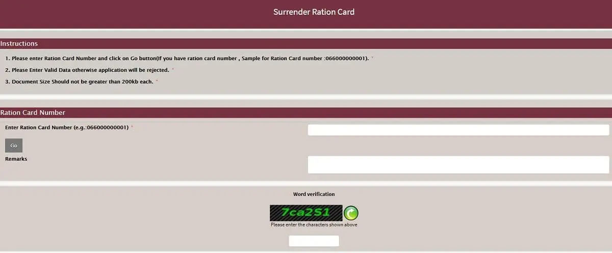 Surrender Ration Card