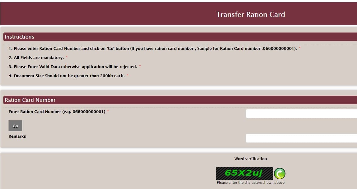 Transfer Ration Card Apply Form Haryana