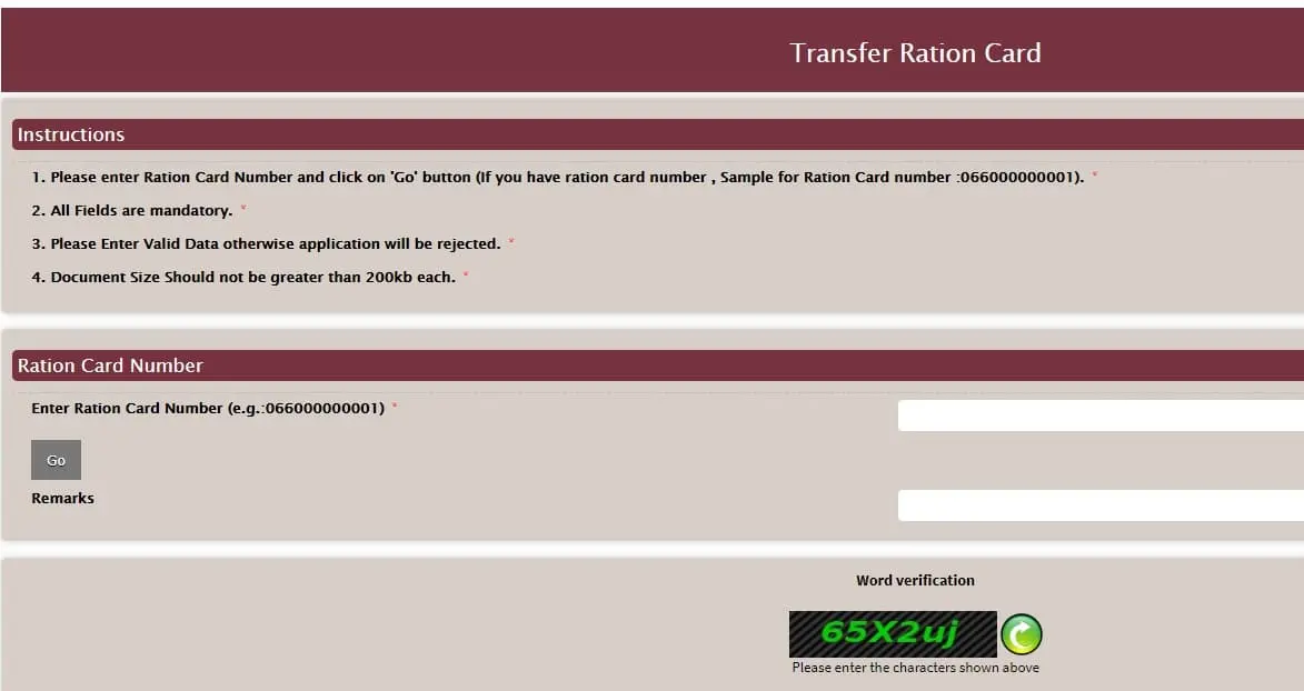 Transfer Ration Card