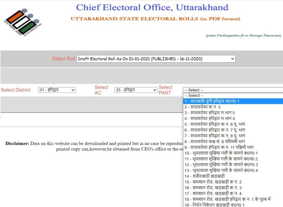 Uttarakhand Election Commission Voters List Draft