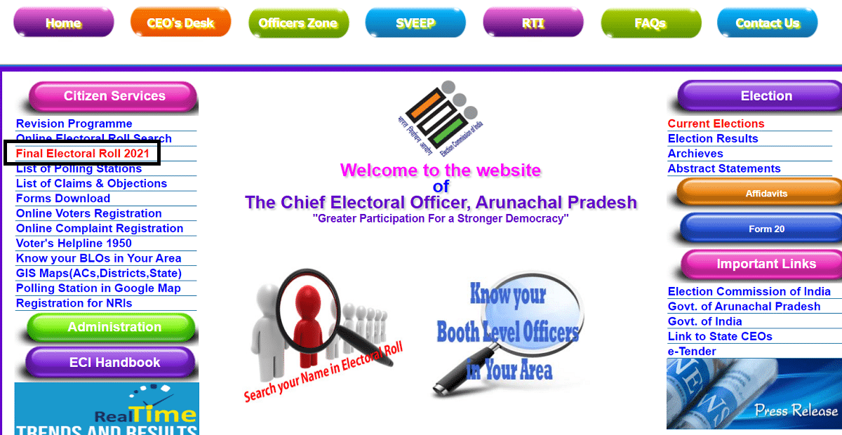 Ceoarunchal Nic In Official Website