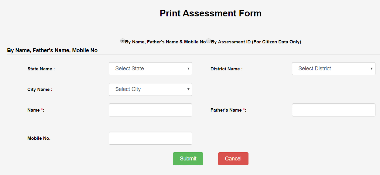 PMAY Urban Online Application Form Print Name Mobile No.