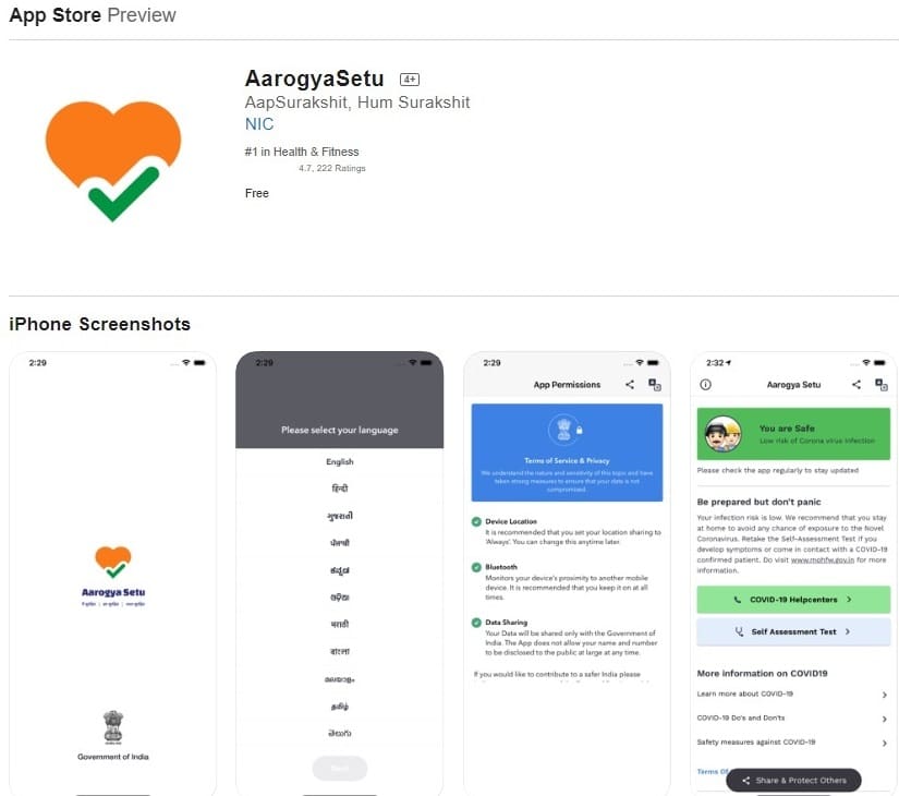 Aarogya Setu App iPhone App Store Apple