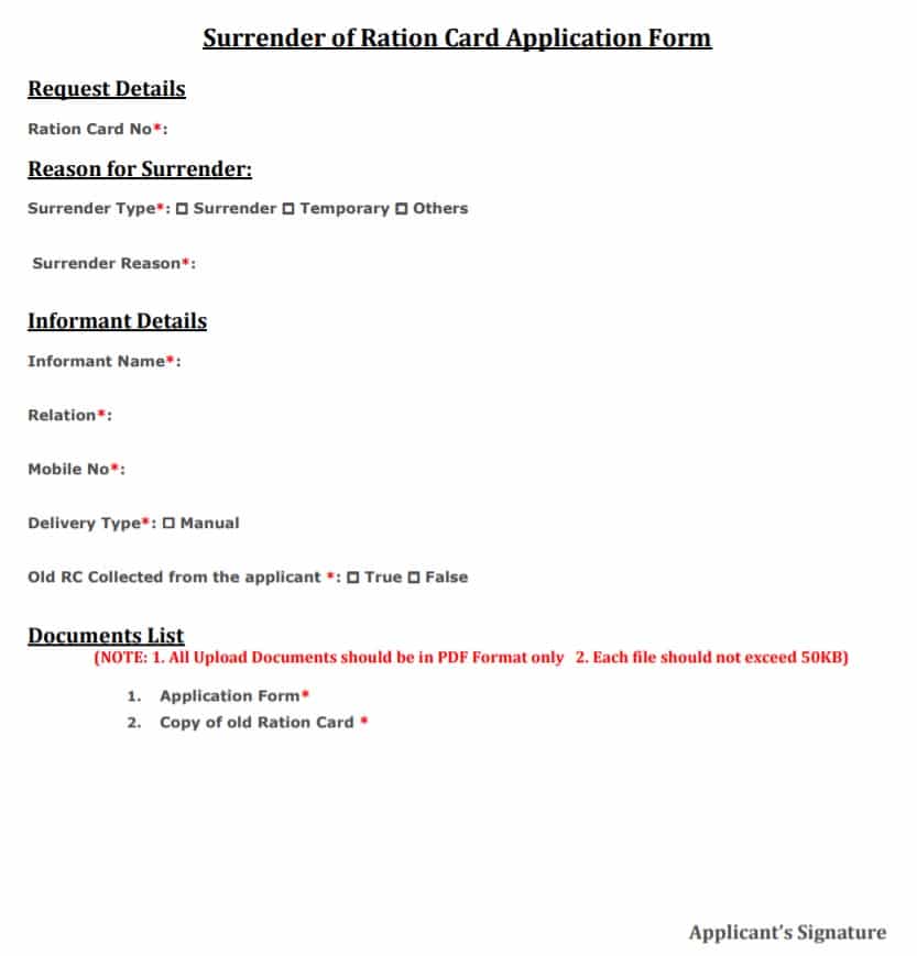 Surrender AP Ration Card Apply Form PDF Download