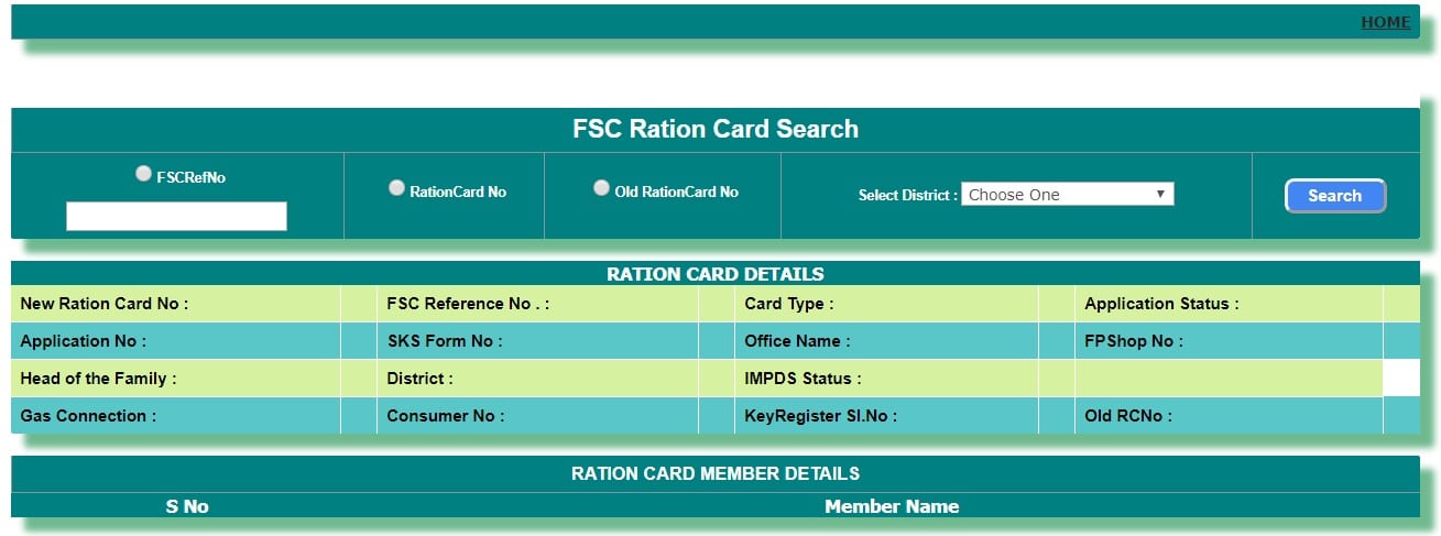 Telangana FSC Ration Card Search